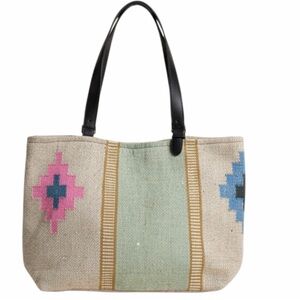 Raj Woven Carpet Tribal Double Handle Tote Purse Satchel Bag bv
